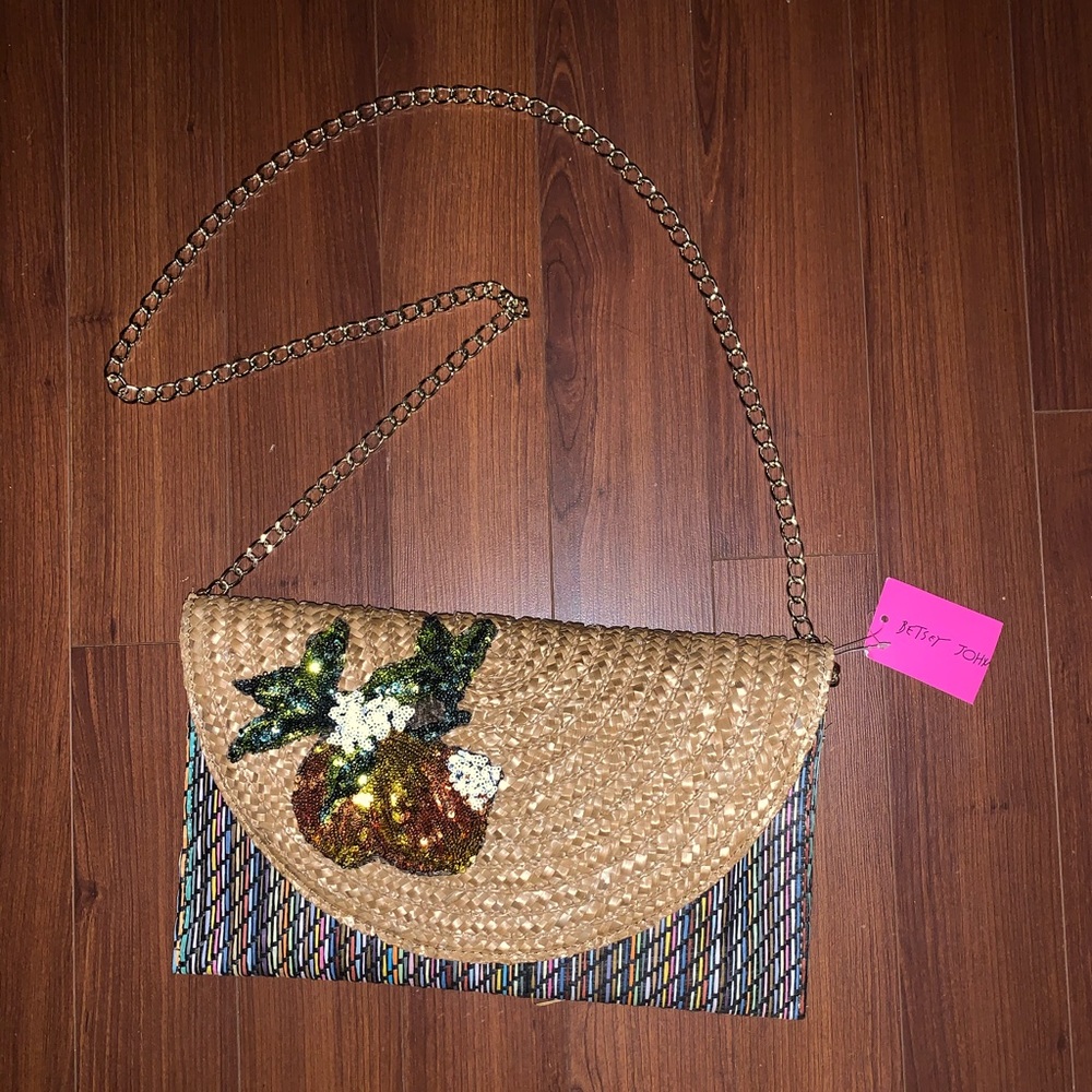 Betsey Johnson Straw Clutch with Chain